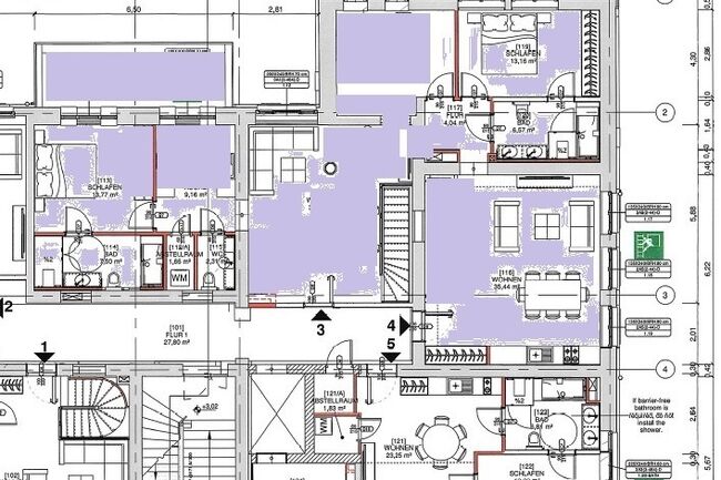 2 Wohnungn zusammengelegt 2 Grundbücher Hochparterre plus Tiefparterre Schlafzimmer Bäder